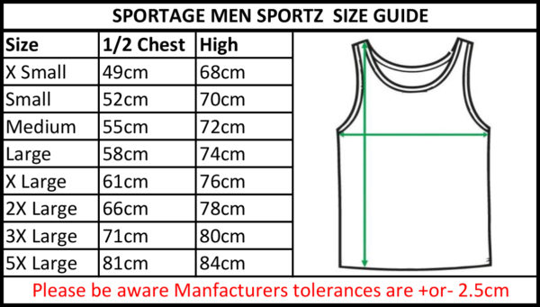 Sportage Sportz Tank Men Size Chart