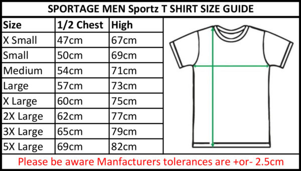 Sportage Sportz T Shirt Men Size Guide