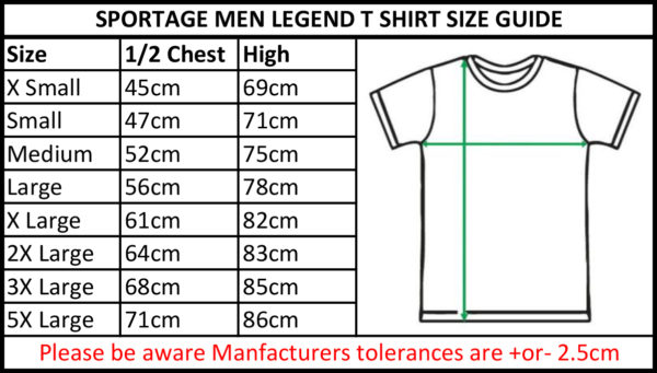 Sportage Men Legend Tee Legend size guide